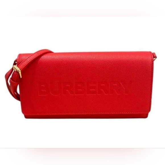 Burberry Handbags - NWT BURBERRY Hanley Red Logo Embossed Leather Flap Cossbody $970